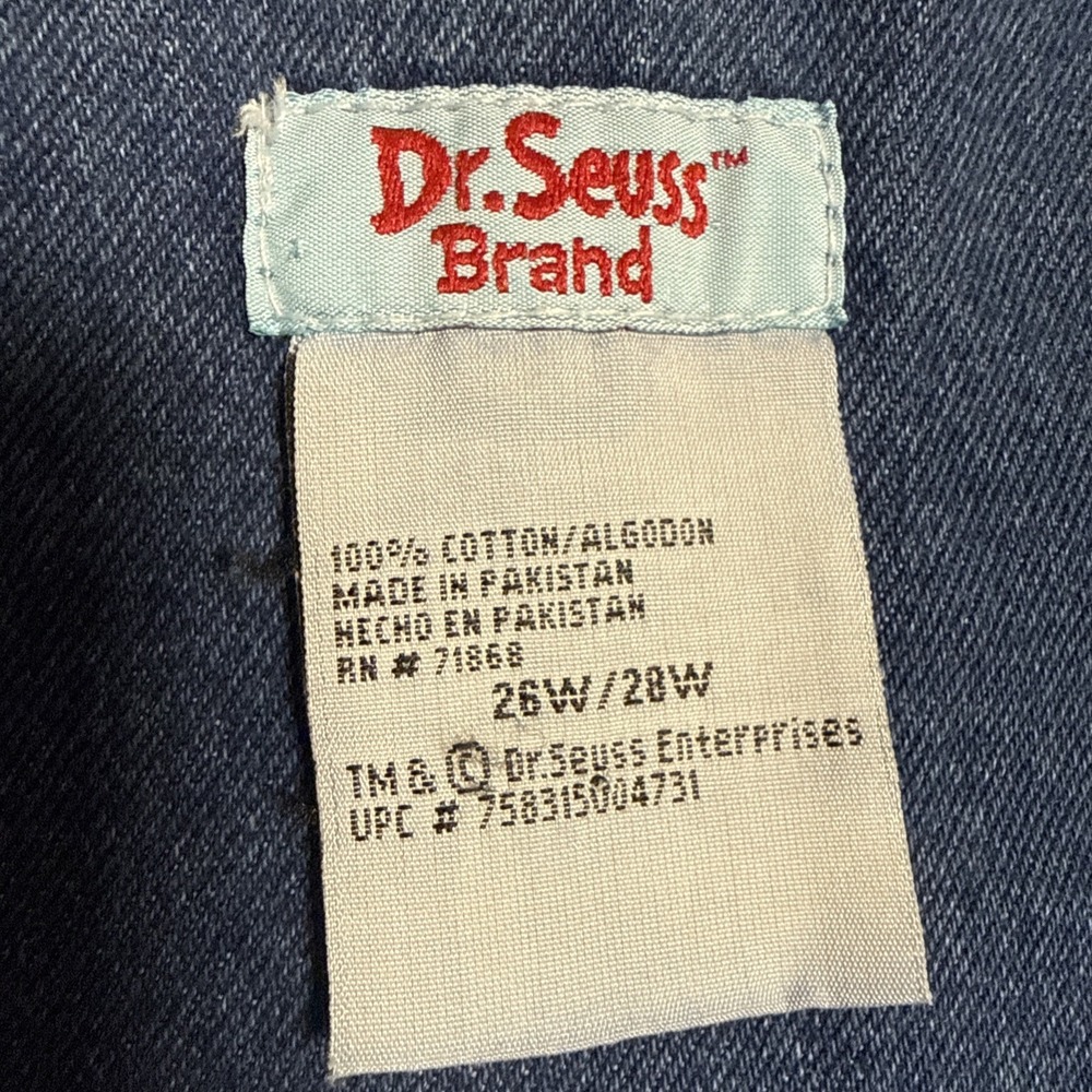 Vintage Dr Seuss Denim Shortalls Womens 26W One Fish Two Fish Adorable Teacher - Picture 3 of 7